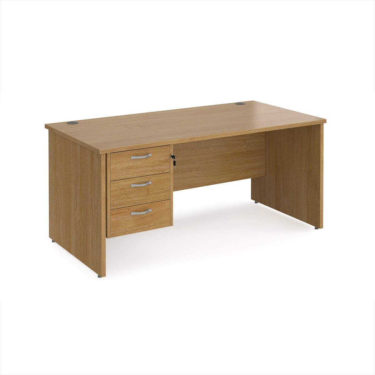 Maestro 25 straight desk 1600mm x 800mm with 3 drawer pedestal - Oak Top with panel end leg - view 1