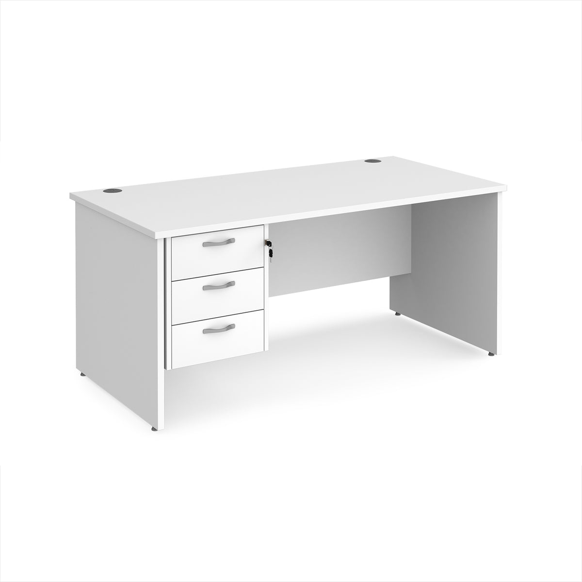Maestro 25 straight desk 1600mm x 800mm with 3 drawer pedestal - White Top with panel end leg - view 1