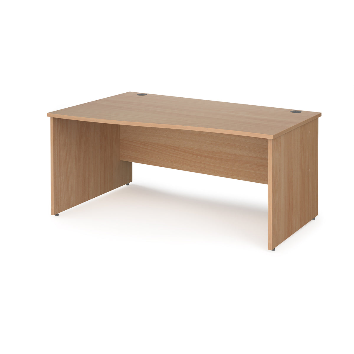 Maestro 25 left hand wave desk 1600mm wide - Beech top with panel end leg - view 1