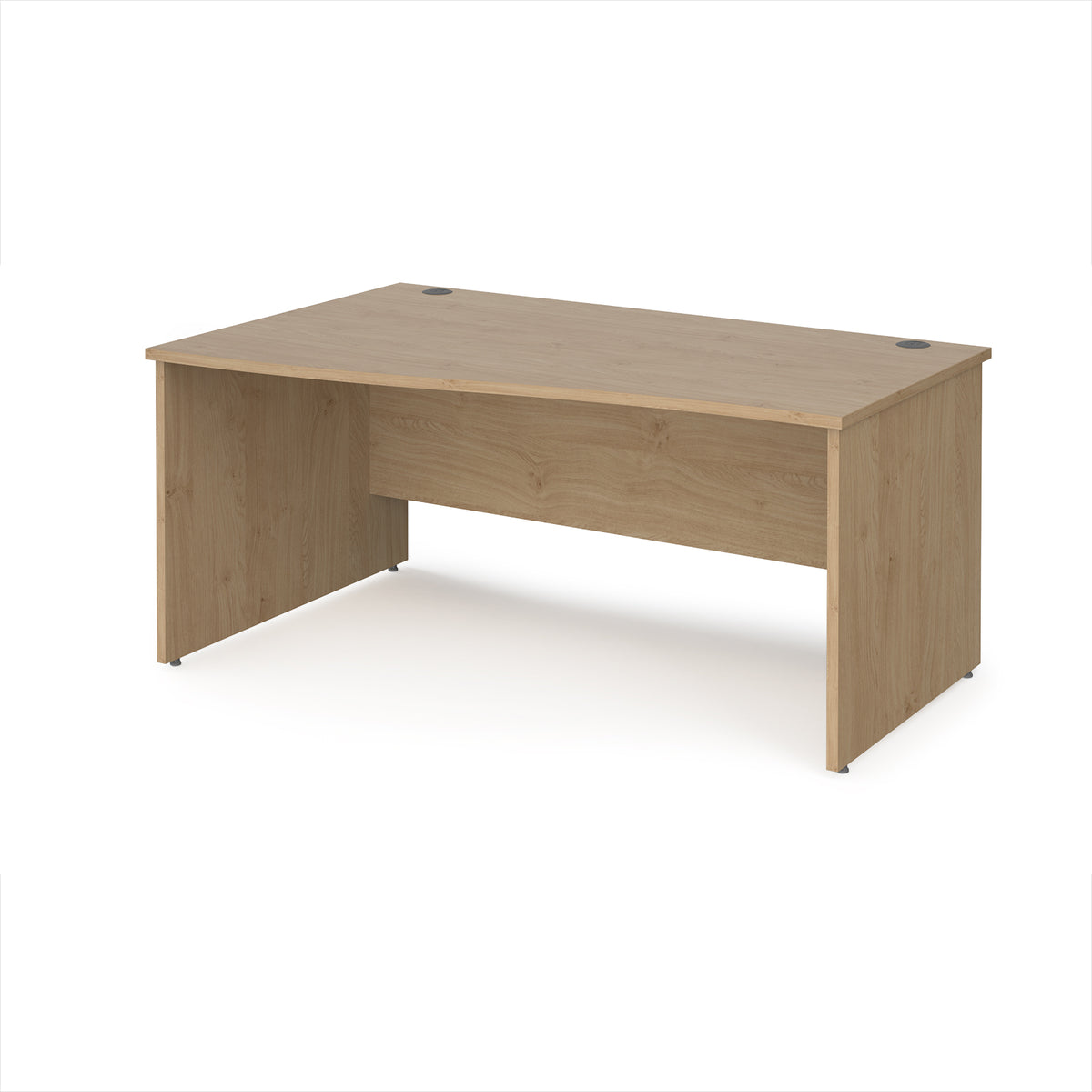 Maestro 25 left hand wave desk 1600mm wide - Kendal Oak Top with panel end leg - view 1