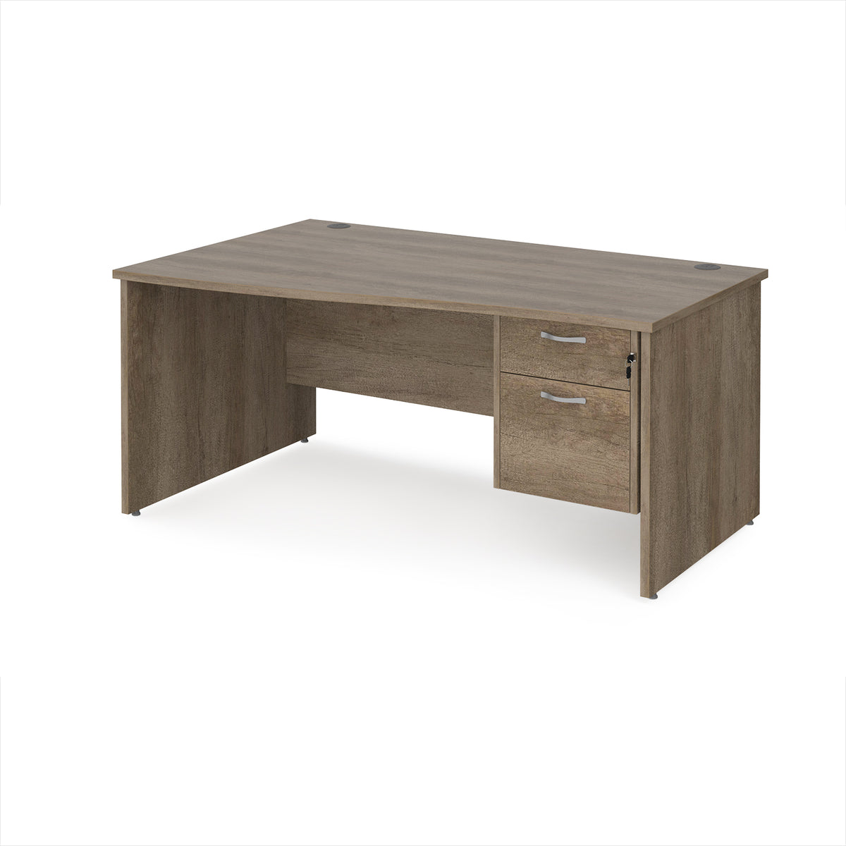 Maestro 25 left hand wave desk 1600mm wide with 2 drawer pedestal - Nebraska Oak Top with panel end leg - view 1