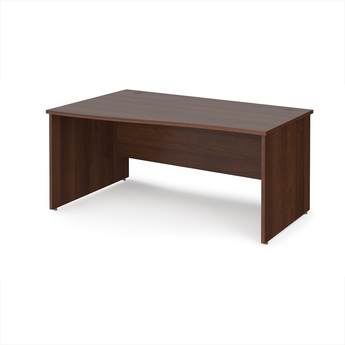 Maestro 25 left hand wave desk 1600mm wide - Walnut top with panel end leg - view 1