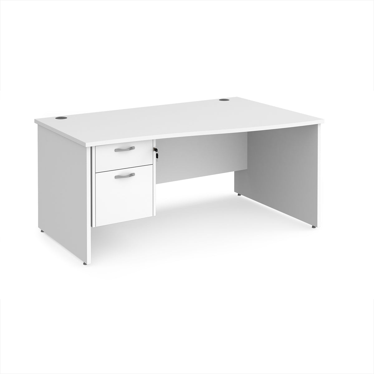 Maestro 25 right hand wave desk 1600mm wide with 2 drawer pedestal - White Top with panel end leg - view 1
