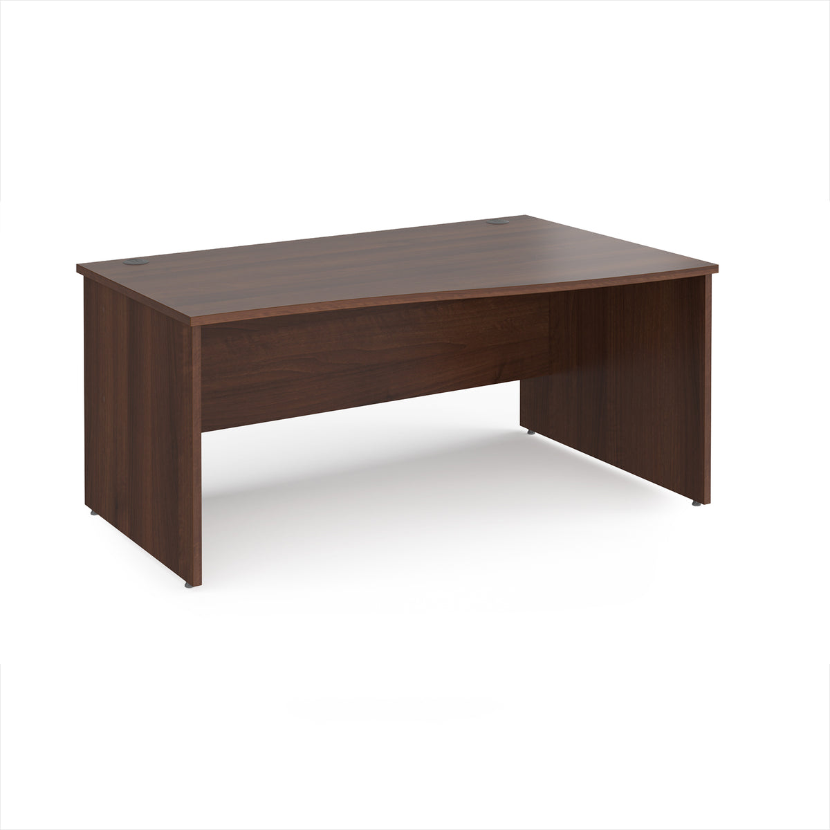 Maestro 25 right hand wave desk 1600mm wide - Walnut top with panel end leg - view 1