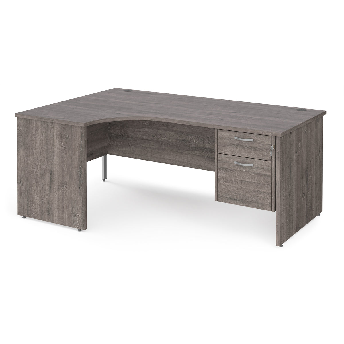 Maestro 25 left hand ergonomic desk 1800mm wide with 2 drawer pedestal - Grey Oak Top with panel end leg - view 1