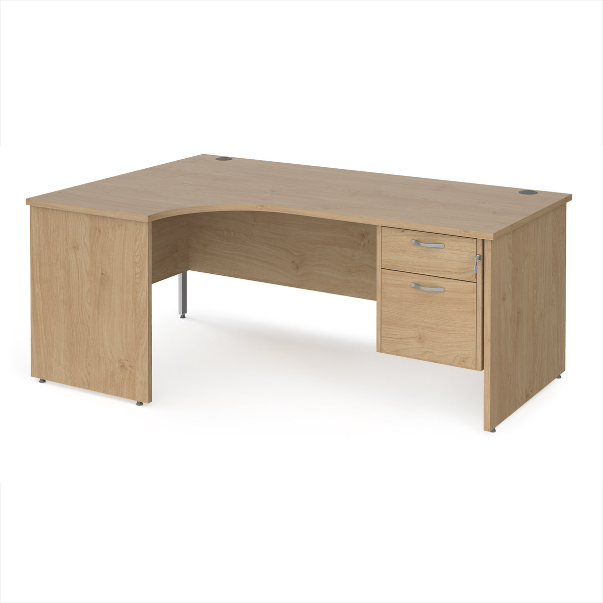 Maestro 25 left hand ergonomic desk 1800mm wide with 2 drawer pedestal - Kendal Oak Top with panel end leg - view 1