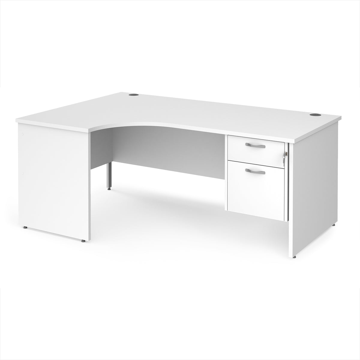 Maestro 25 left hand ergonomic desk 1800mm wide with 2 drawer pedestal - White Top with panel end leg - view 1