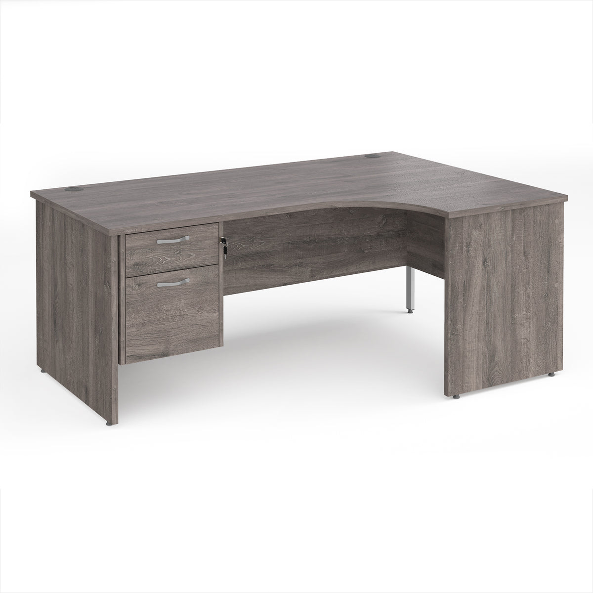 Maestro 25 right hand ergonomic desk 1800mm wide with 2 drawer pedestal - Grey Oak Top with panel end leg - view 1