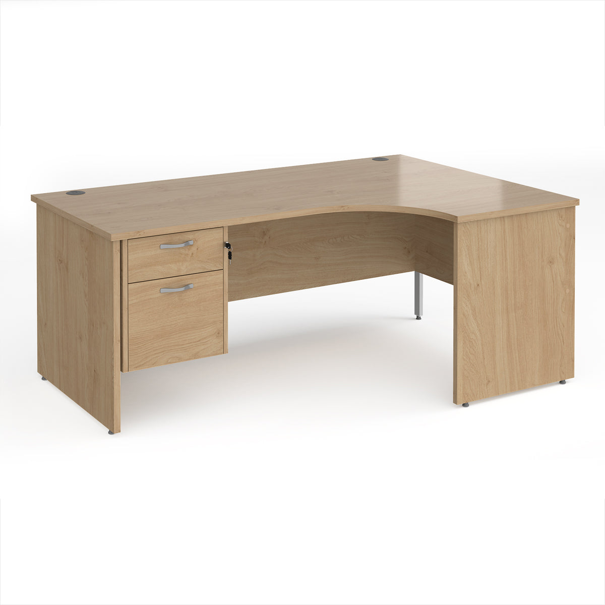 Maestro 25 right hand ergonomic desk 1800mm wide with 2 drawer pedestal - Kendal Oak Top with panel end leg - view 1