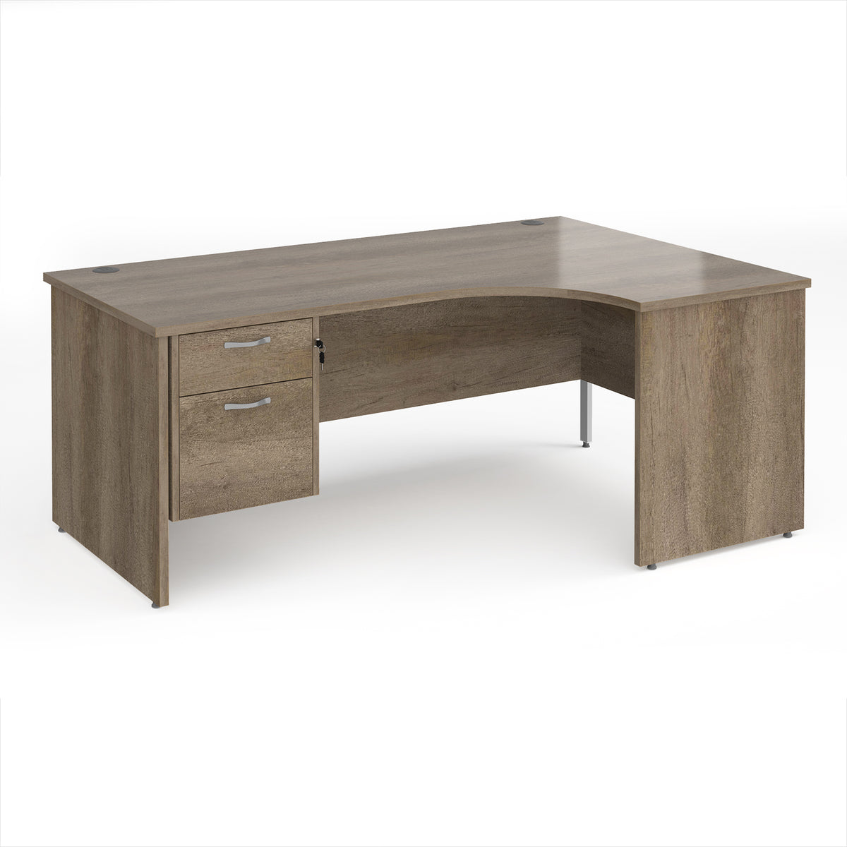 Maestro 25 right hand ergonomic desk 1800mm wide with 2 drawer pedestal - Nebraska Oak Top with panel end leg - view 1