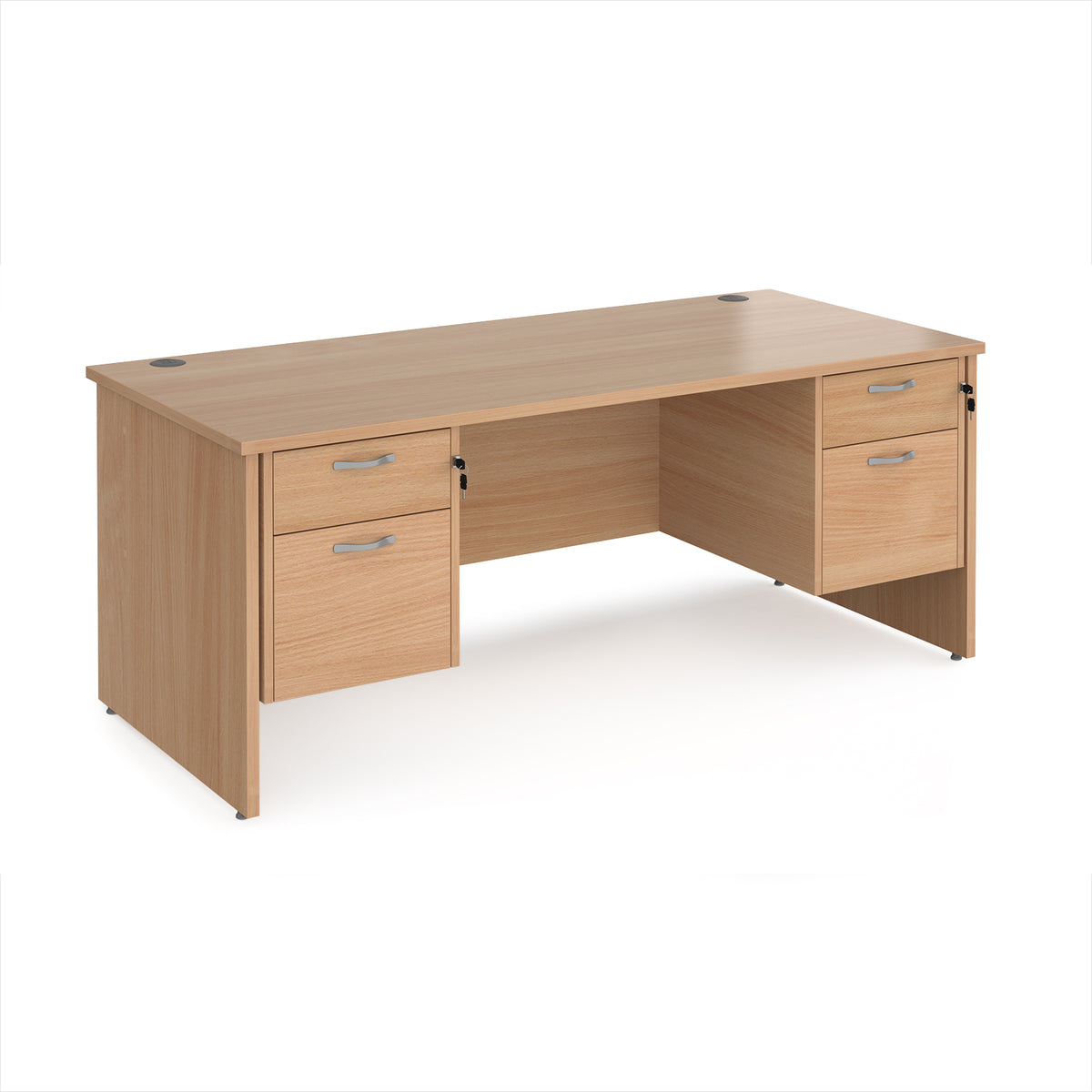 Maestro 25 straight desk 1800mm x 800mm with two x 2 drawer pedestals - Beech top with panel end leg - view 1