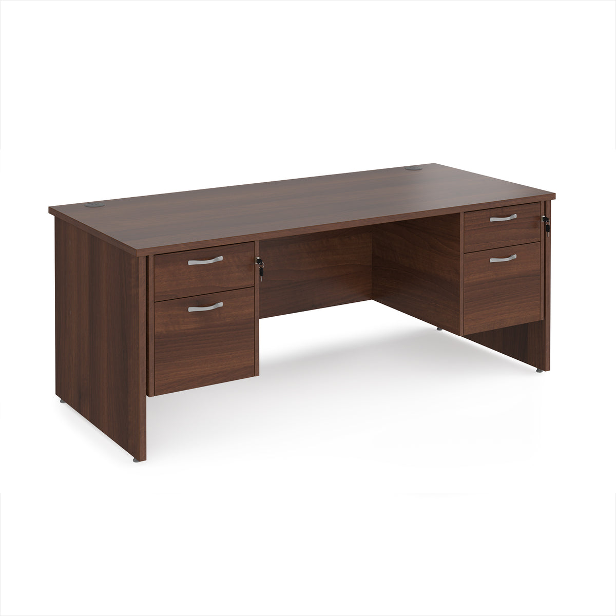 Maestro 25 straight desk 1800mm x 800mm with two x 2 drawer pedestals - Walnut top with panel end leg - view 1