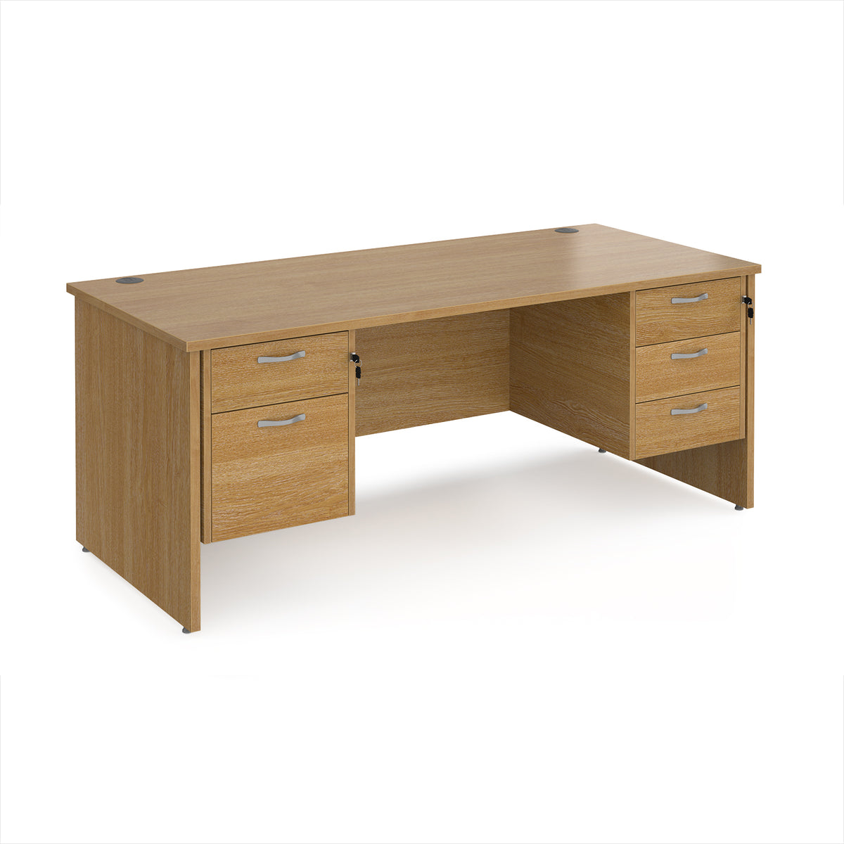 Maestro 25 straight desk 1800mm x 800mm with 2 and 3 drawer pedestals - Oak Top with panel end leg - view 1