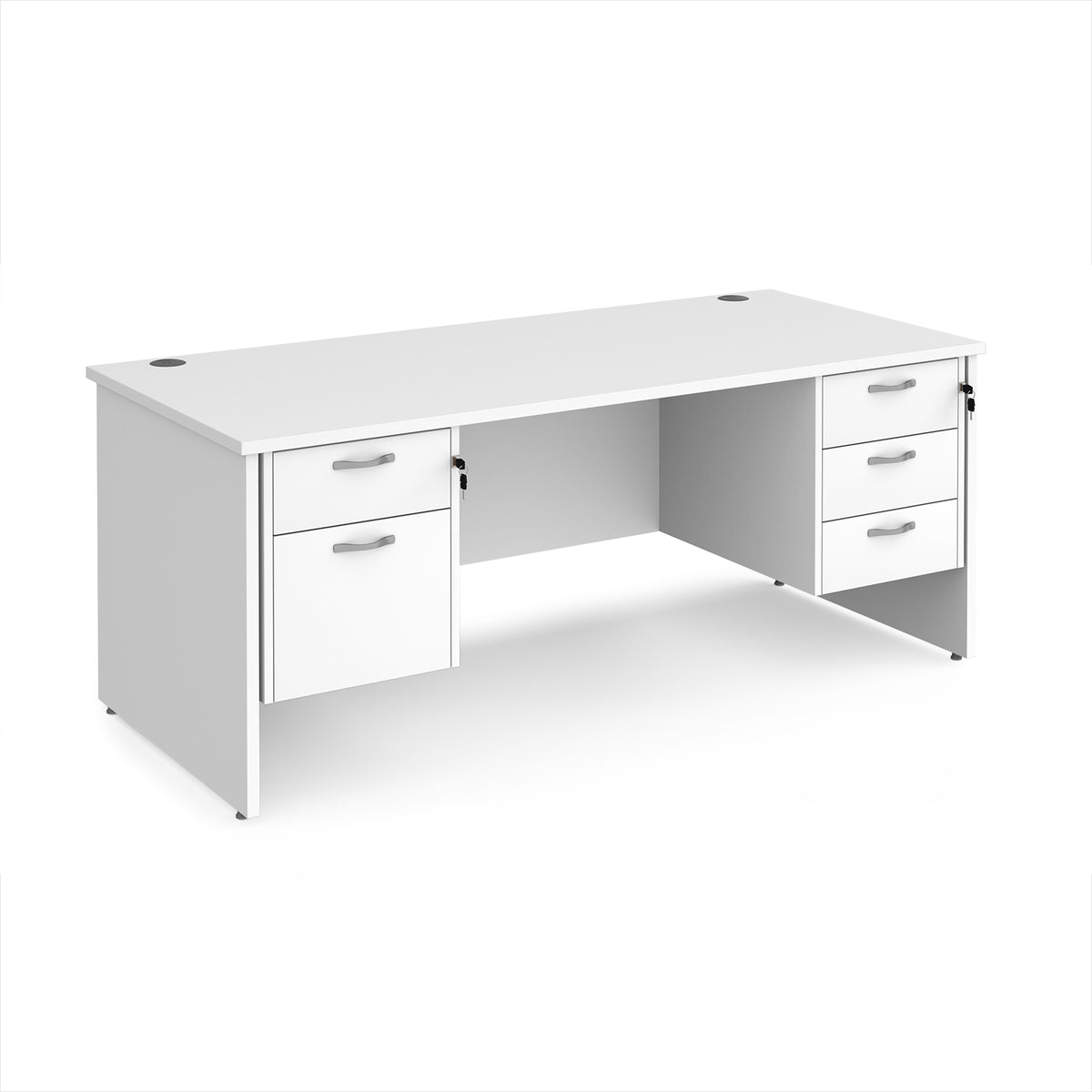Maestro 25 straight desk 1800mm x 800mm with 2 and 3 drawer pedestals - White Top with panel end leg - view 1