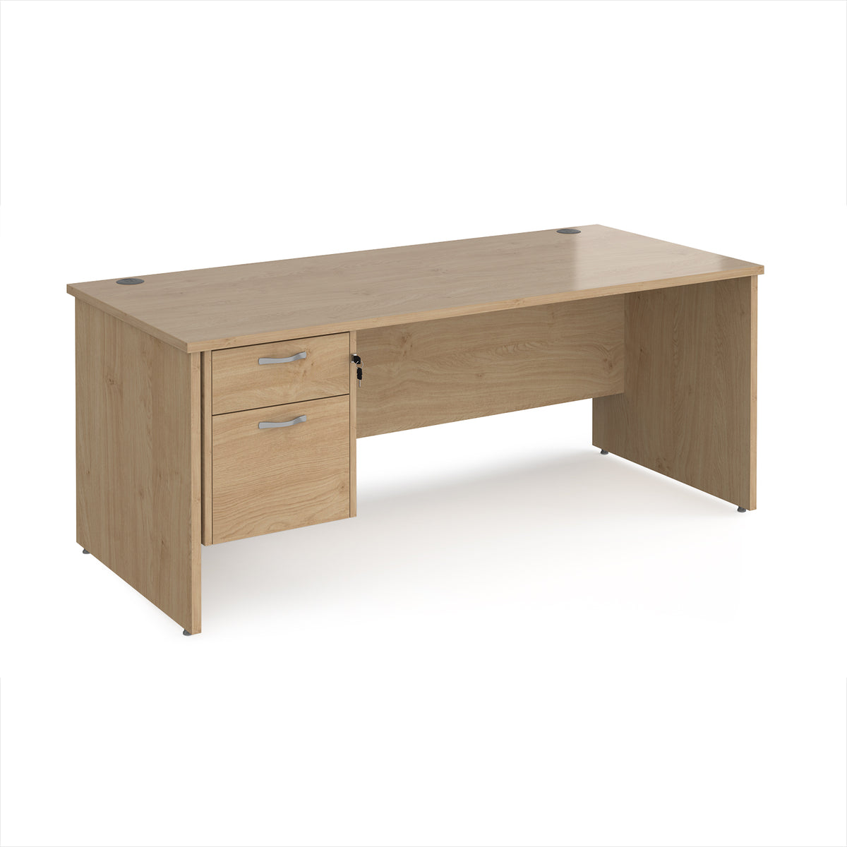 Maestro 25 straight desk 1800mm x 800mm with 2 drawer pedestal - Kendal Oak Top with panel end leg - view 1