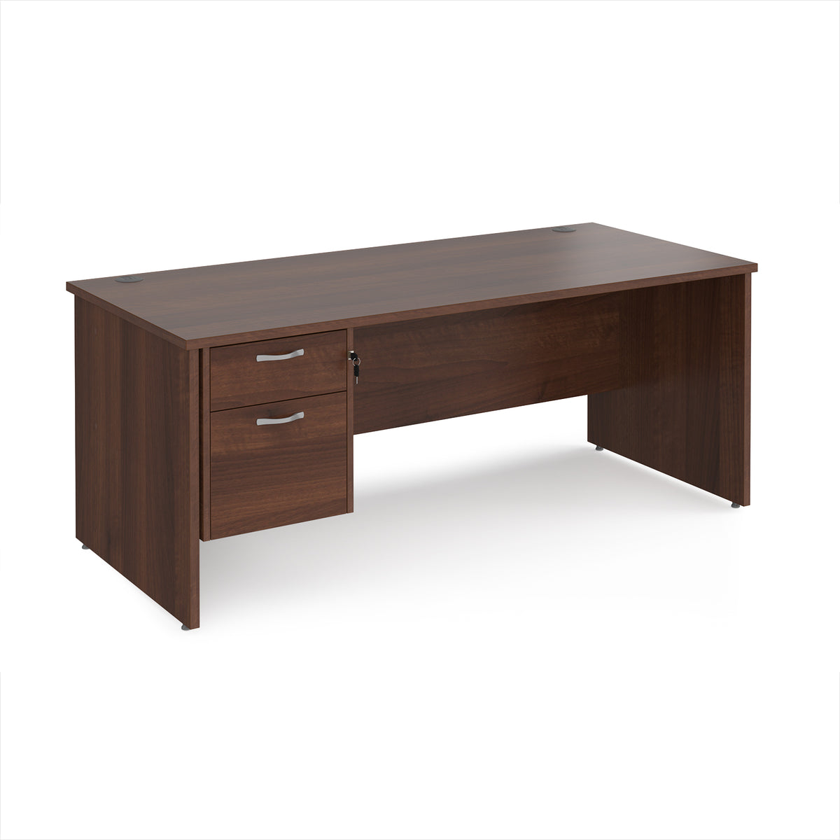 Maestro 25 straight desk 1800mm x 800mm with 2 drawer pedestal - Walnut top with panel end leg - view 1