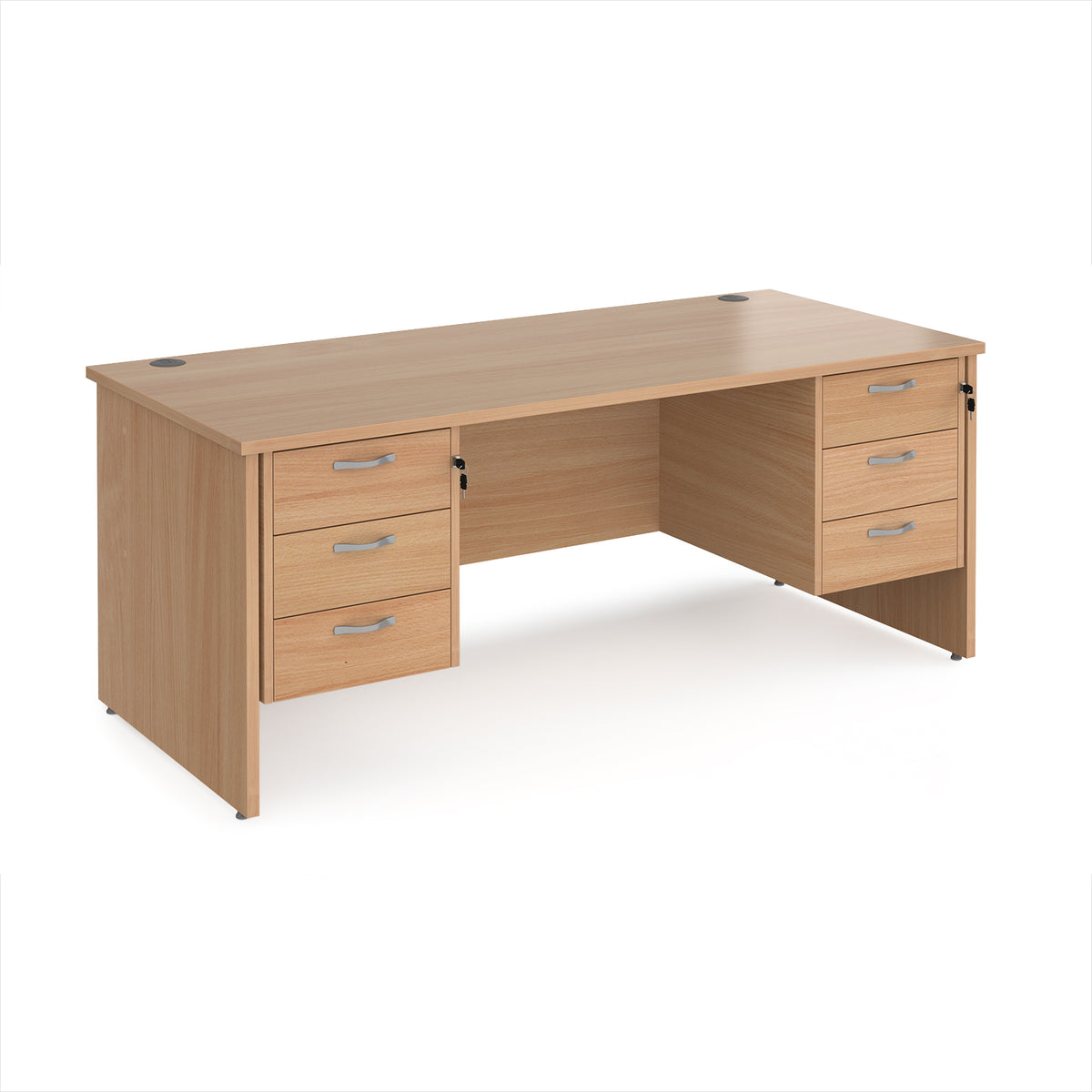 Maestro 25 straight desk 1800mm x 800mm with two x 3 drawer pedestals - Beech top with panel end leg - view 1