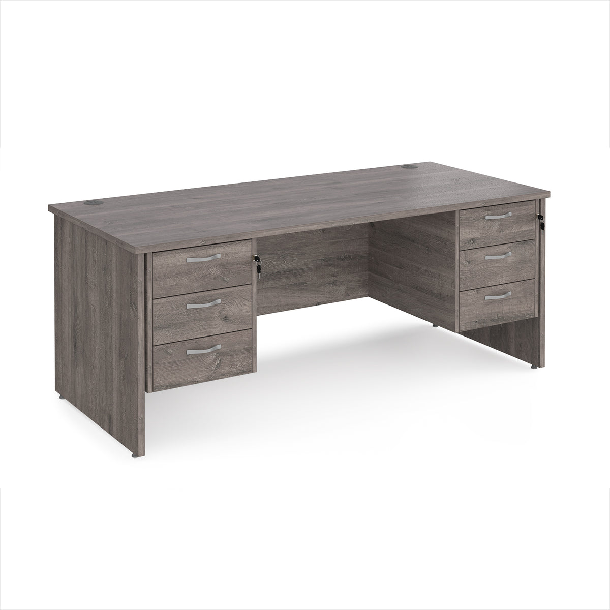 Maestro 25 straight desk 1800mm x 800mm with two x 3 drawer pedestals - Grey Oak Top with panel end leg - view 1