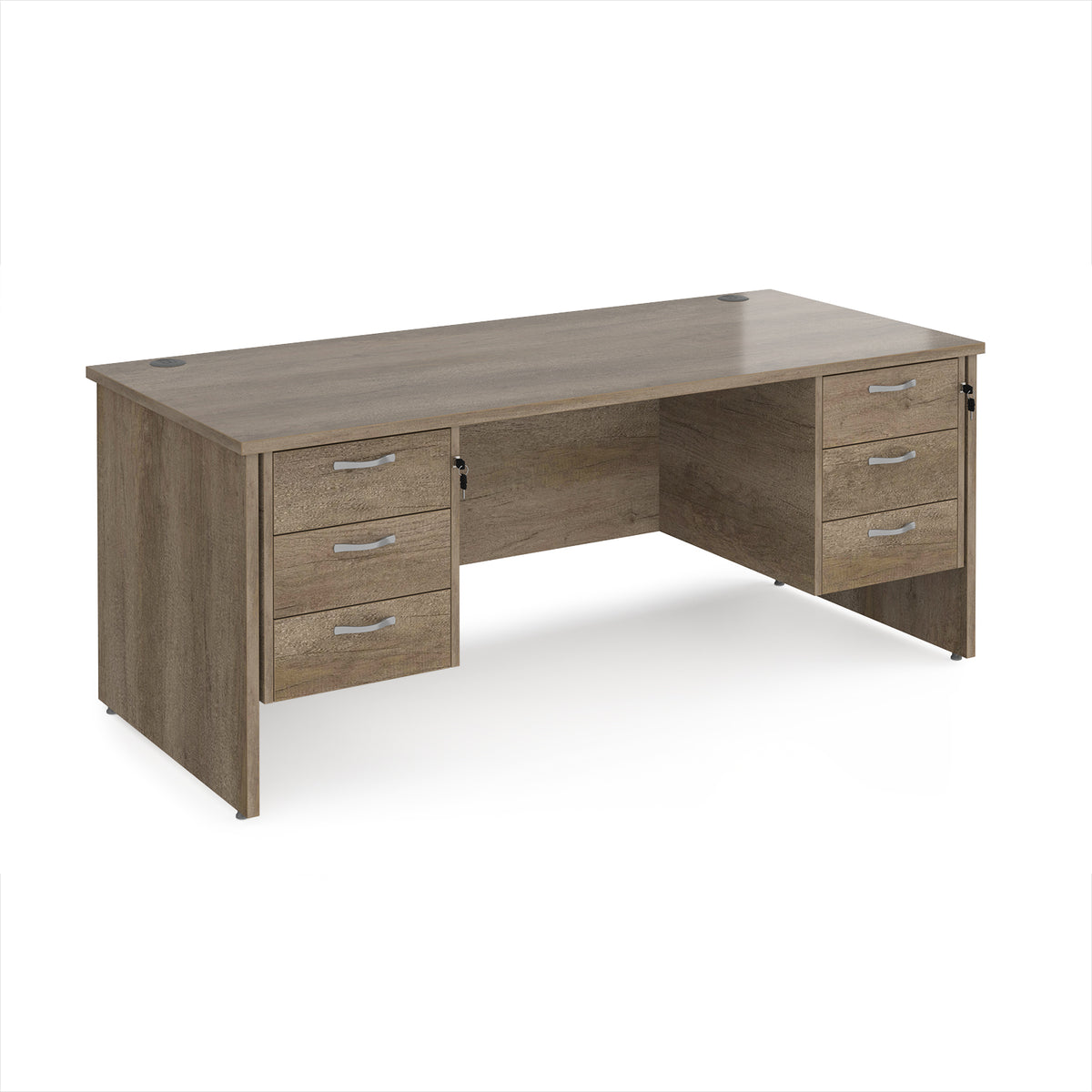 Maestro 25 straight desk 1800mm x 800mm with two x 3 drawer pedestals - Nebraska top with panel end leg - view 1
