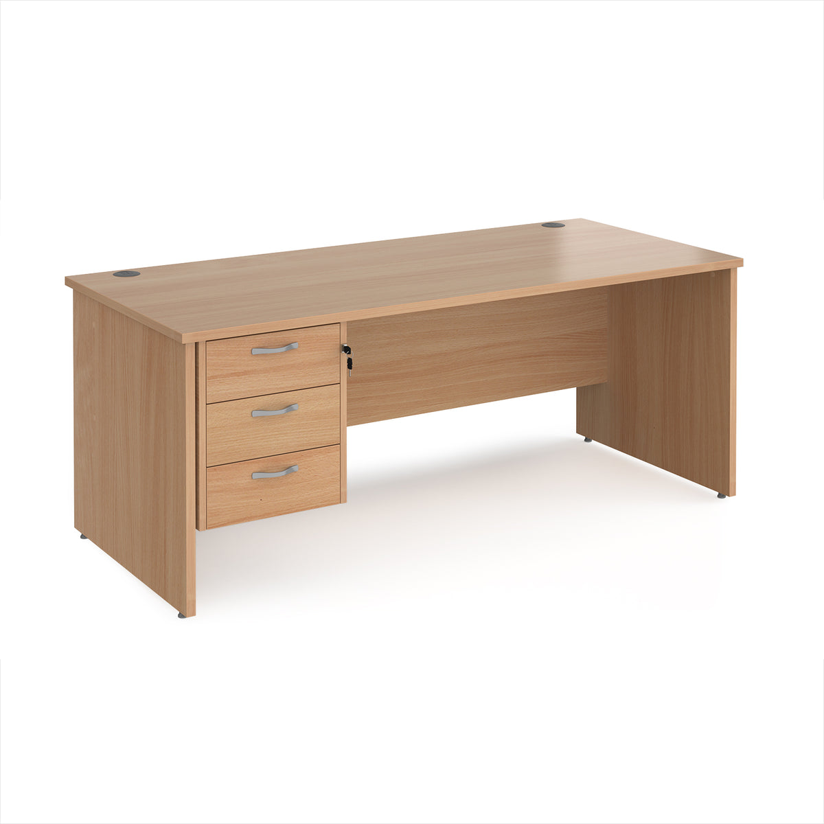 Maestro 25 straight desk 1800mm x 800mm with 3 drawer pedestal - Beech top with panel end leg - view 1