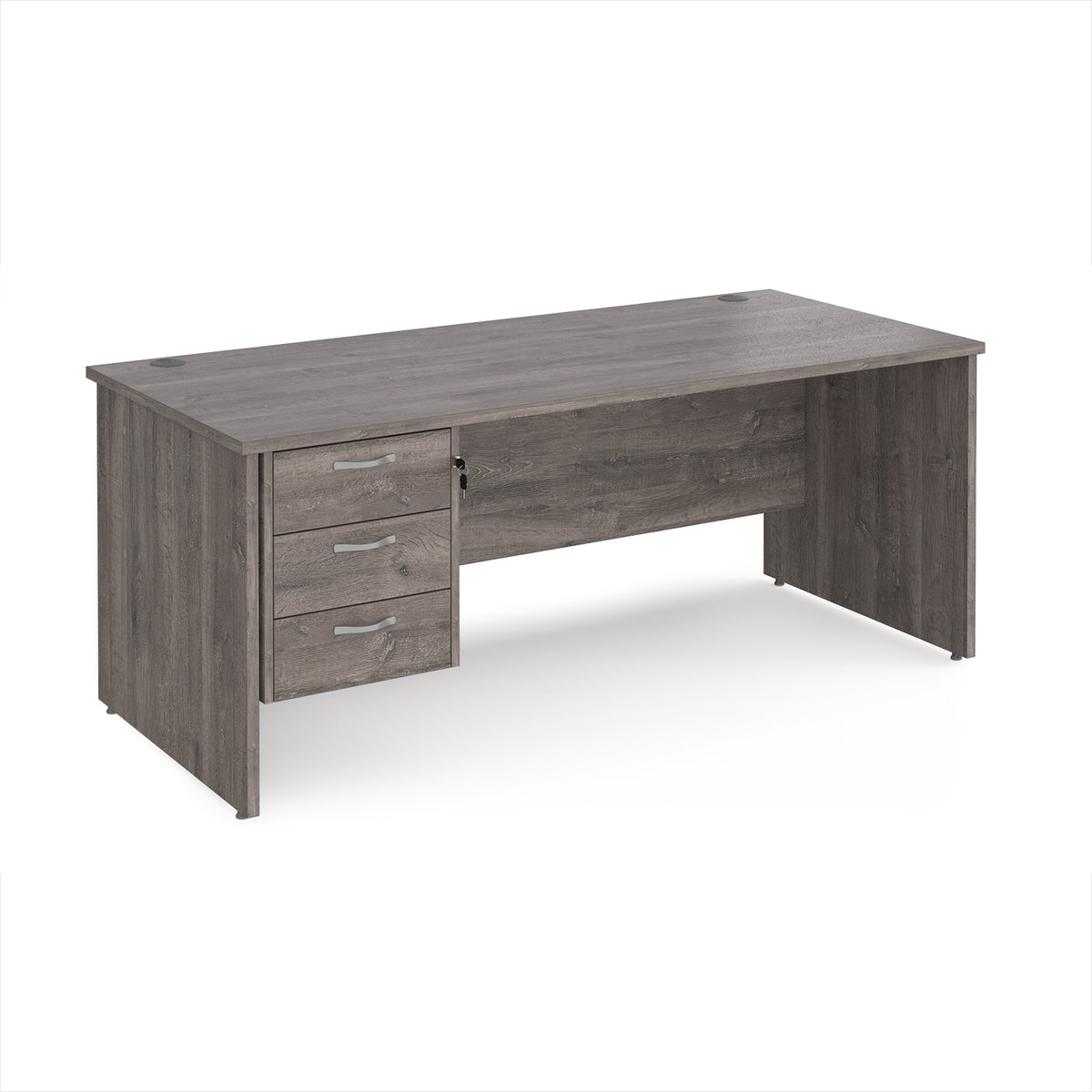 Maestro 25 straight desk 1800mm x 800mm with 3 drawer pedestal - Grey Oak Top with panel end leg - view 1