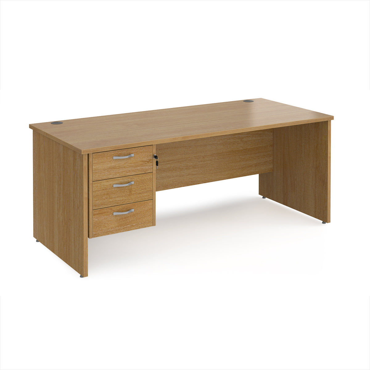 Maestro 25 straight desk 1800mm x 800mm with 3 drawer pedestal - Oak Top with panel end leg - view 1