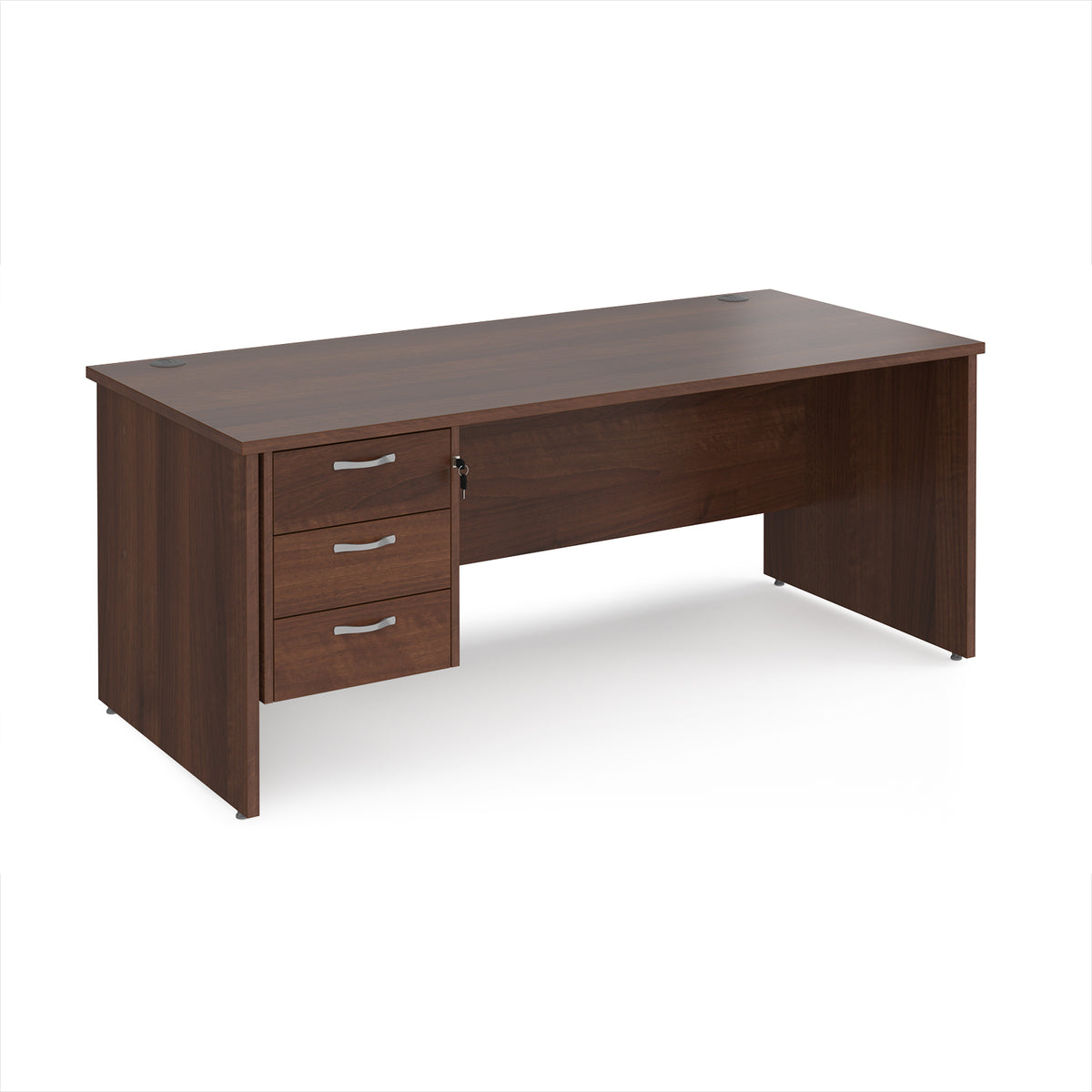 Maestro 25 straight desk 1800mm x 800mm with 3 drawer pedestal - Walnut top with panel end leg - view 1
