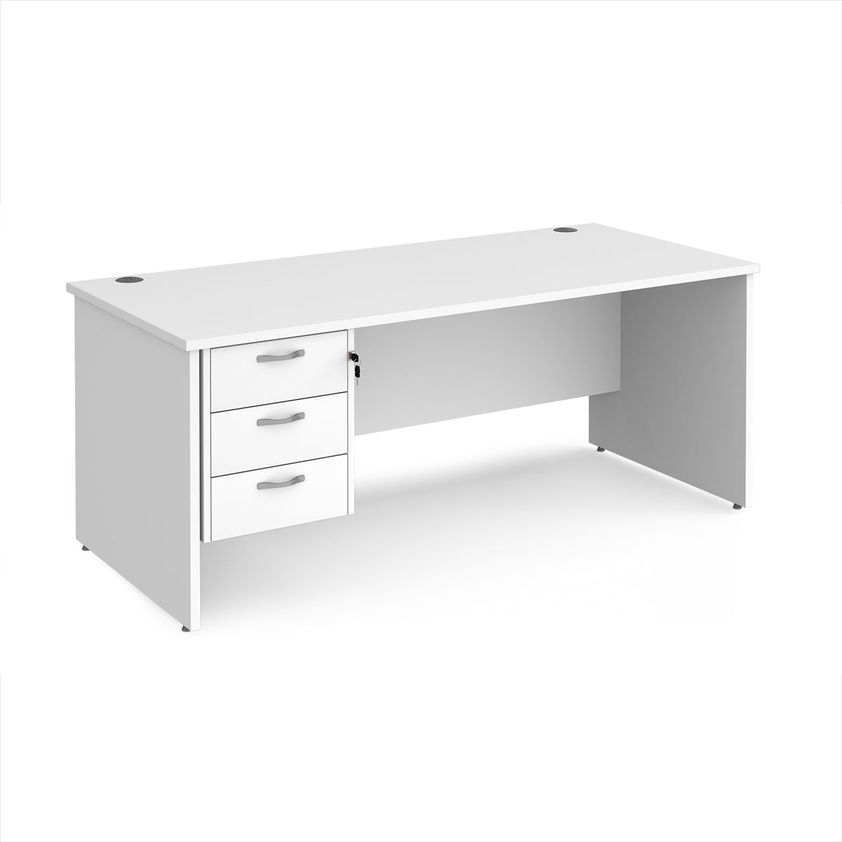 Maestro 25 straight desk 1800mm x 800mm with 3 drawer pedestal - White Top with panel end leg - view 1
