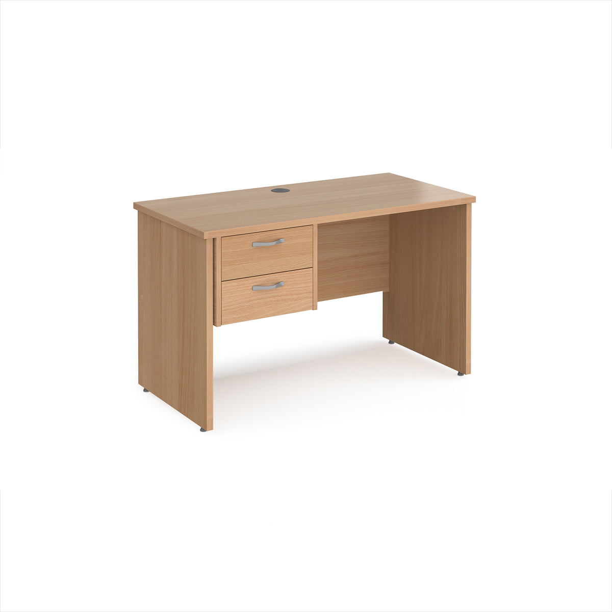 Maestro 25 straight desk 1200mm x 600mm with 2 drawer pedestal - Beech top with panel end leg - view 1