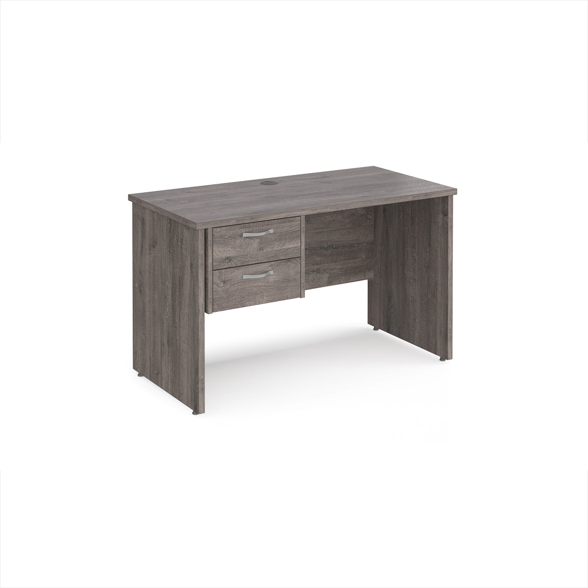 Maestro 25 straight desk 1200mm x 600mm with 2 drawer pedestal - Grey Oak Top with panel end leg - view 1
