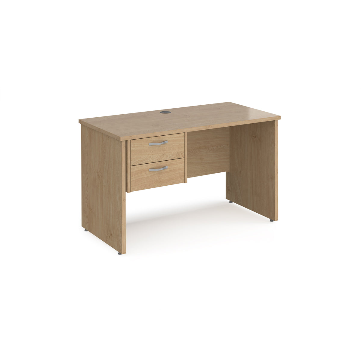 Maestro 25 straight desk 1200mm x 600mm with 2 drawer pedestal - Kendal Oak Top with panel end leg - view 1
