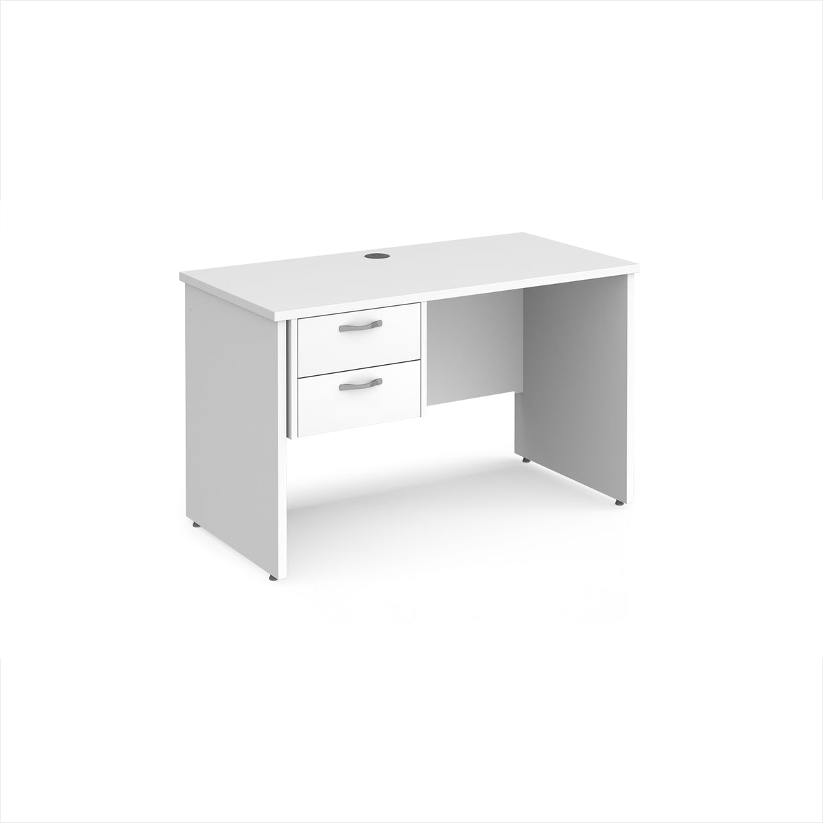 Maestro 25 straight desk 1200mm x 600mm with 2 drawer pedestal - White Top with panel end leg - view 1