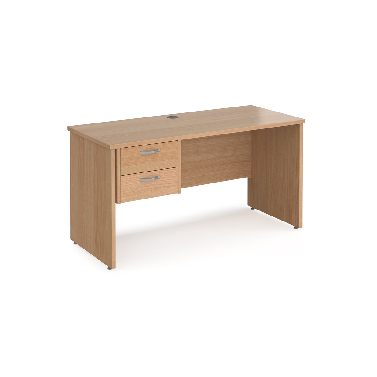 Maestro 25 straight desk 1400mm x 600mm with 2 drawer pedestal - Beech top with panel end leg - view 1
