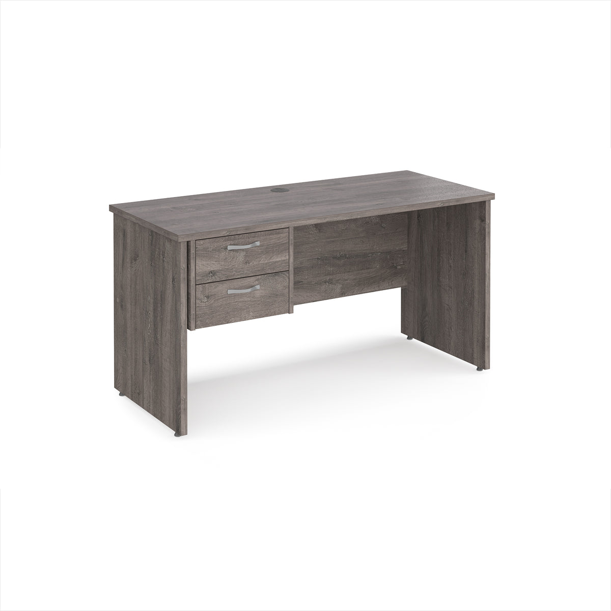 Maestro 25 straight desk 1400mm x 600mm with 2 drawer pedestal - Grey Oak Top with panel end leg - view 1