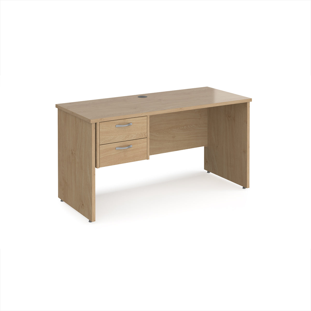 Maestro 25 straight desk 1400mm x 600mm with 2 drawer pedestal - Kendal Oak Top with panel end leg - view 1