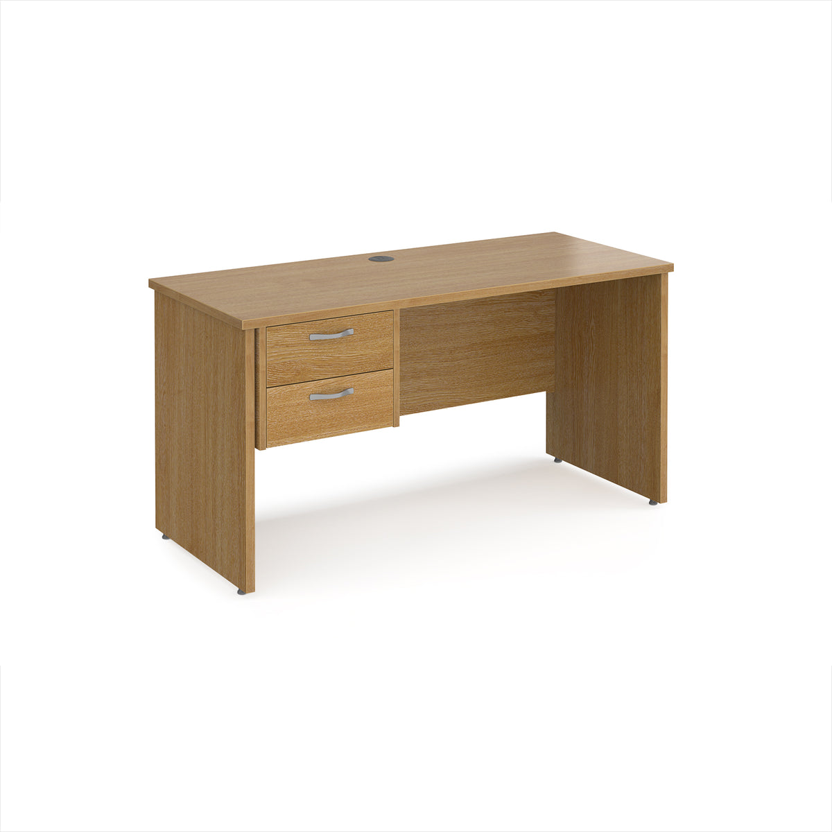Maestro 25 straight desk 1400mm x 600mm with 2 drawer pedestal - Oak Top with panel end leg - view 1