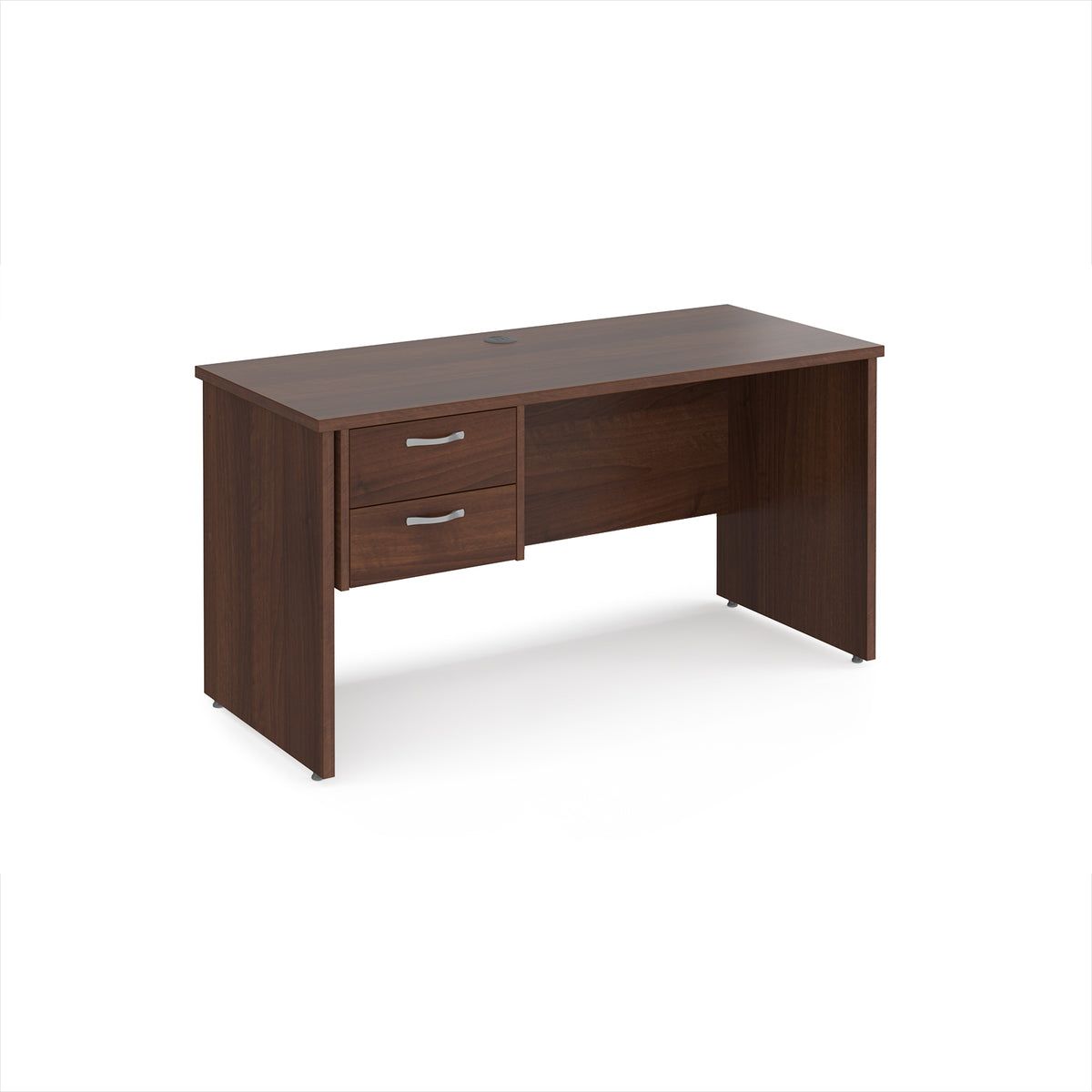 Maestro 25 straight desk 1400mm x 600mm with 2 drawer pedestal - Walnut top with panel end leg - view 1