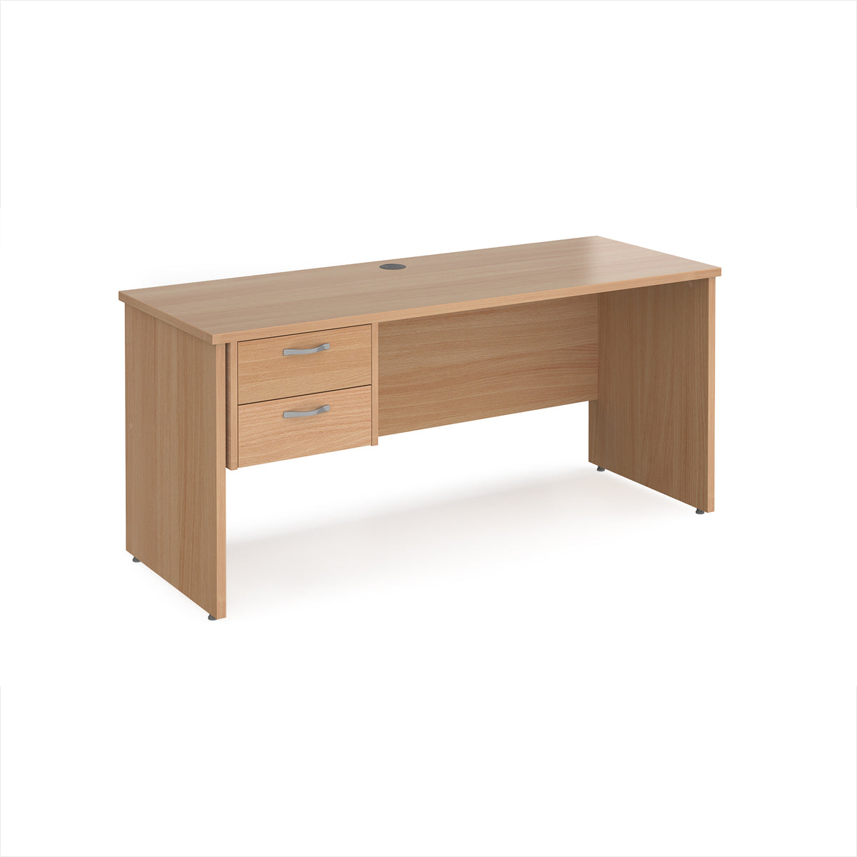 Maestro 25 straight desk 1600mm x 600mm with 2 drawer pedestal - Beech top with panel end leg - view 1