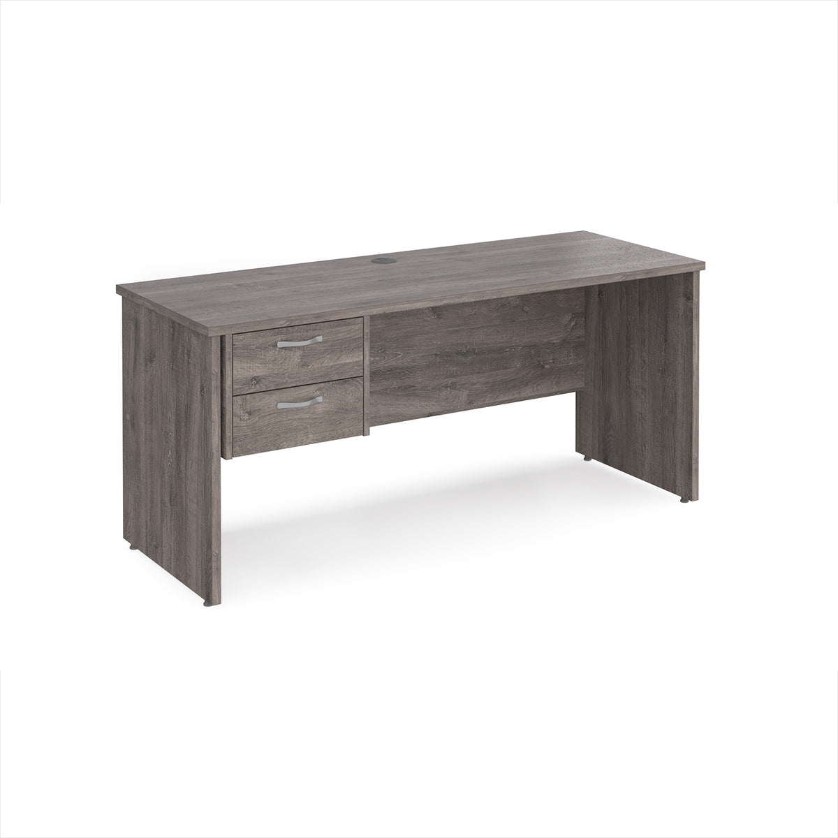 Maestro 25 straight desk 1600mm x 600mm with 2 drawer pedestal - Grey Oak Top with panel end leg - view 1