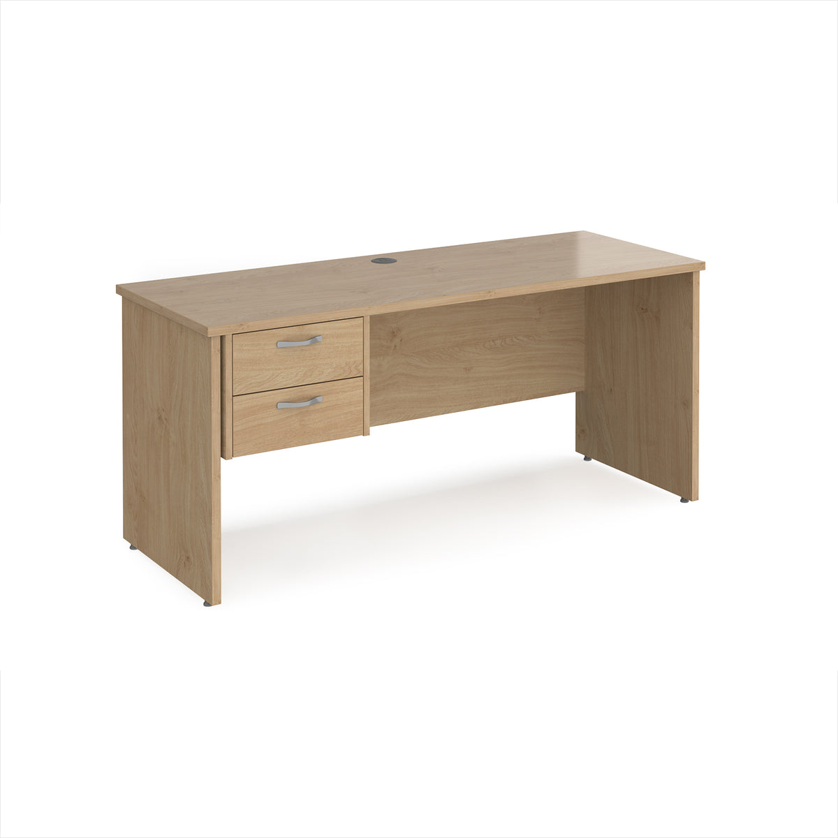 Maestro 25 straight desk 1600mm x 600mm with 2 drawer pedestal - Kendal Oak Top with panel end leg - view 1