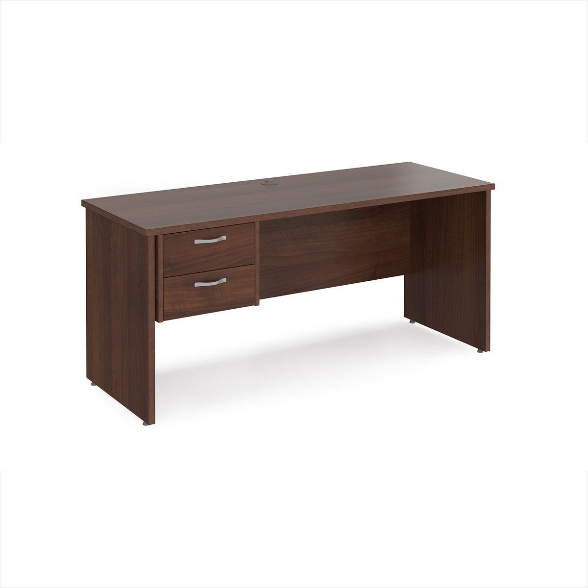 Maestro 25 straight desk 1600mm x 600mm with 2 drawer pedestal - Walnut top with panel end leg - view 1