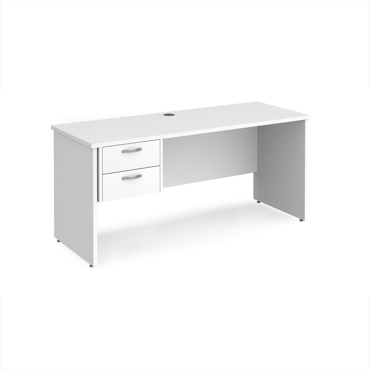 Maestro 25 straight desk 1600mm x 600mm with 2 drawer pedestal - White Top with panel end leg - view 1