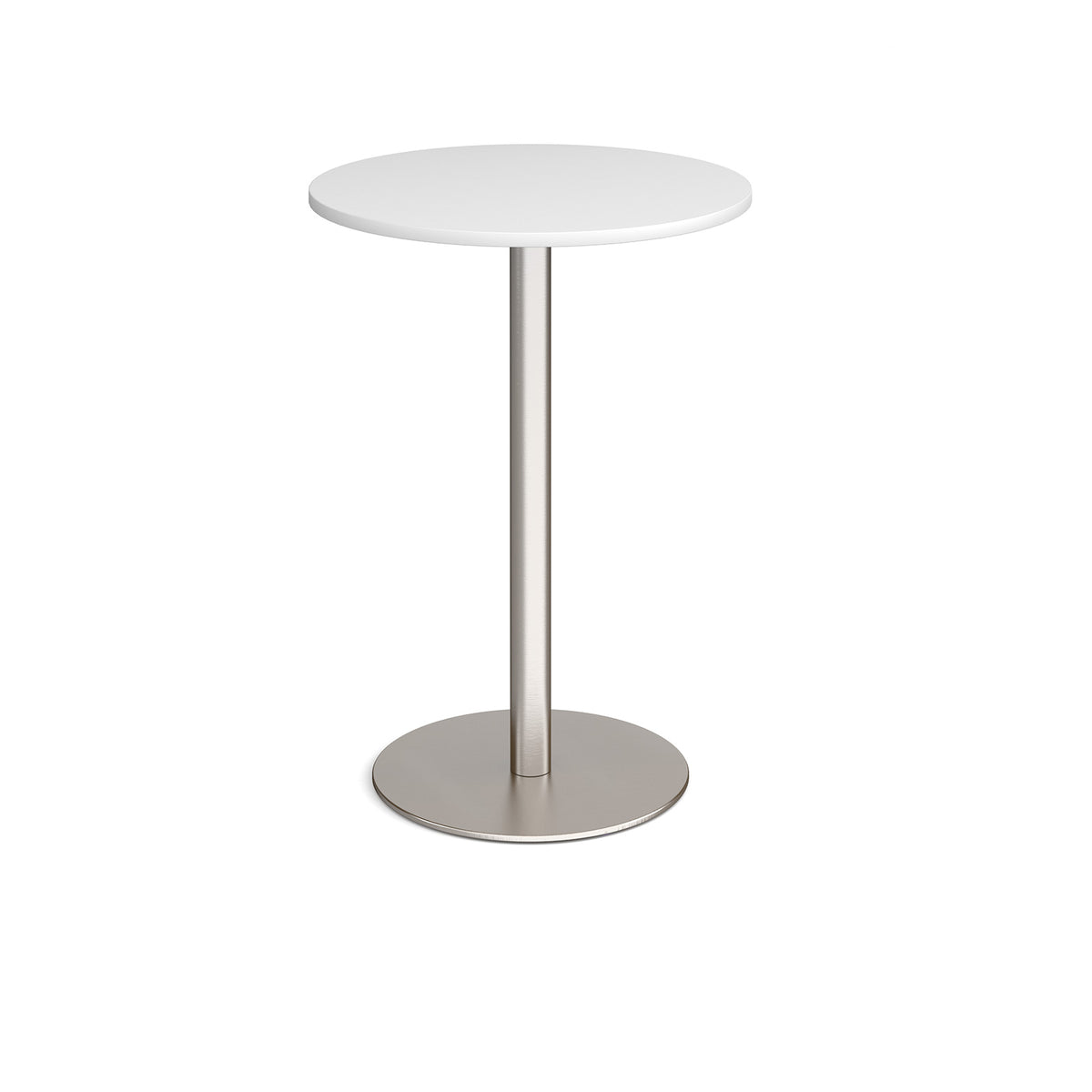 Monza circular poseur table with flat round brushed steel base 800mm - white - view 1