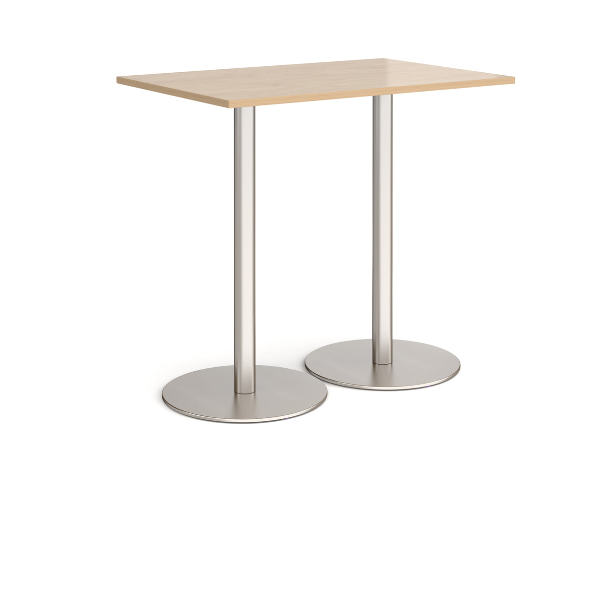 Monza rectangular poseur table with flat round brushed steel bases 1200mm x 800mm - Kendal oak - view 1