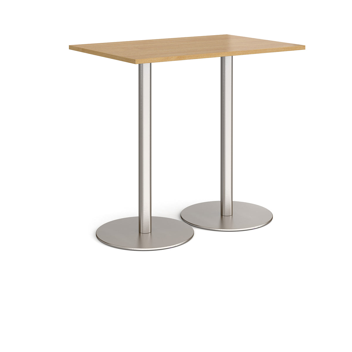 Monza rectangular poseur table with flat round brushed steel bases 1200mm x 800mm - oak - view 1