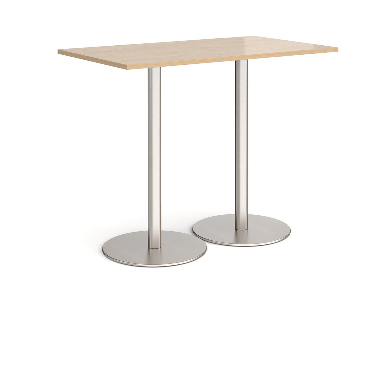 Monza rectangular poseur table with flat round brushed steel bases 1400mm x 800mm - Kendal oak - view 1