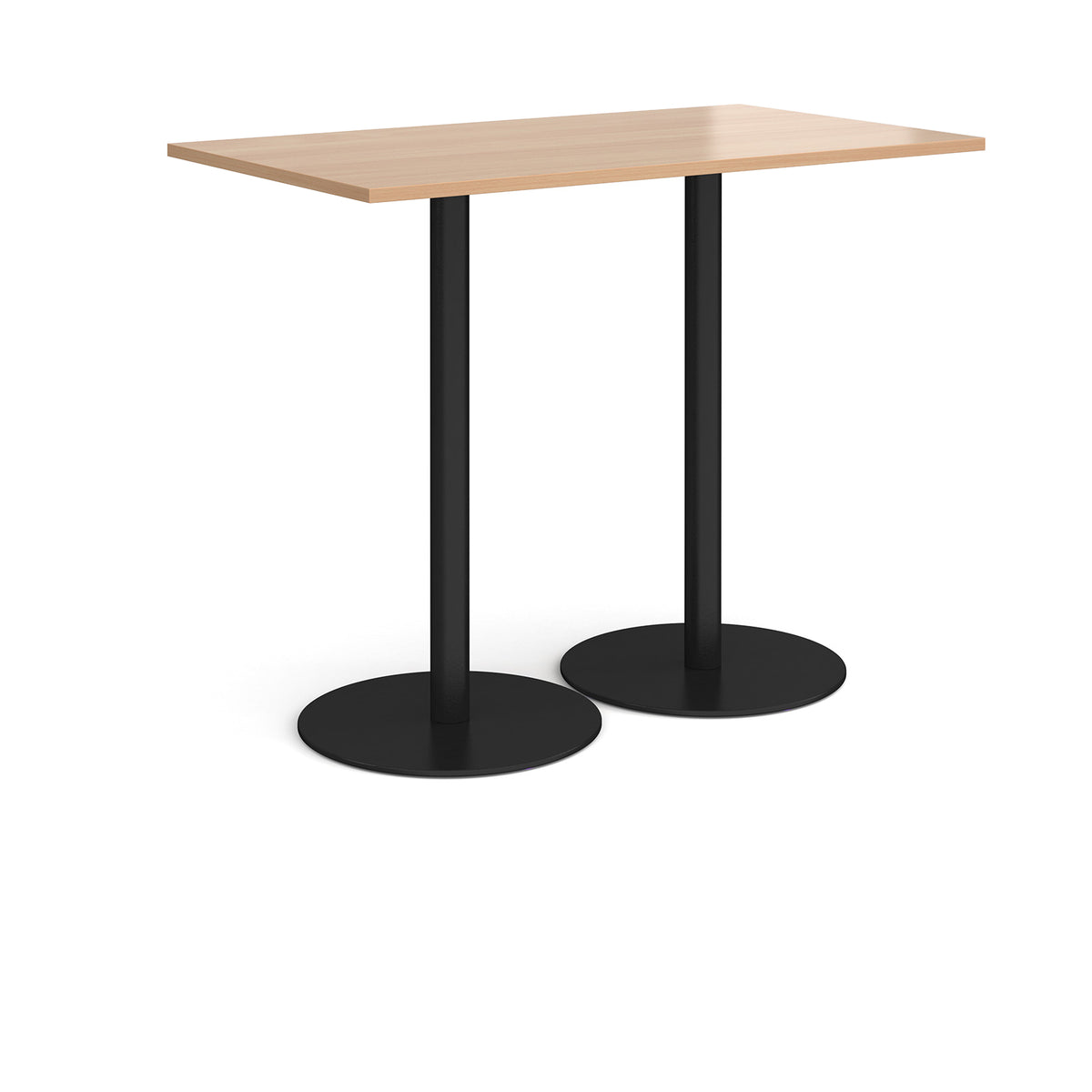 Monza rectangular poseur table with flat round black bases 1400mm x 800mm - Beech - view 1