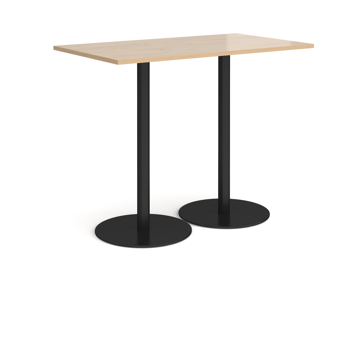 Monza rectangular poseur table with flat round black bases 1400mm x 800mm - Kendal oak - view 1
