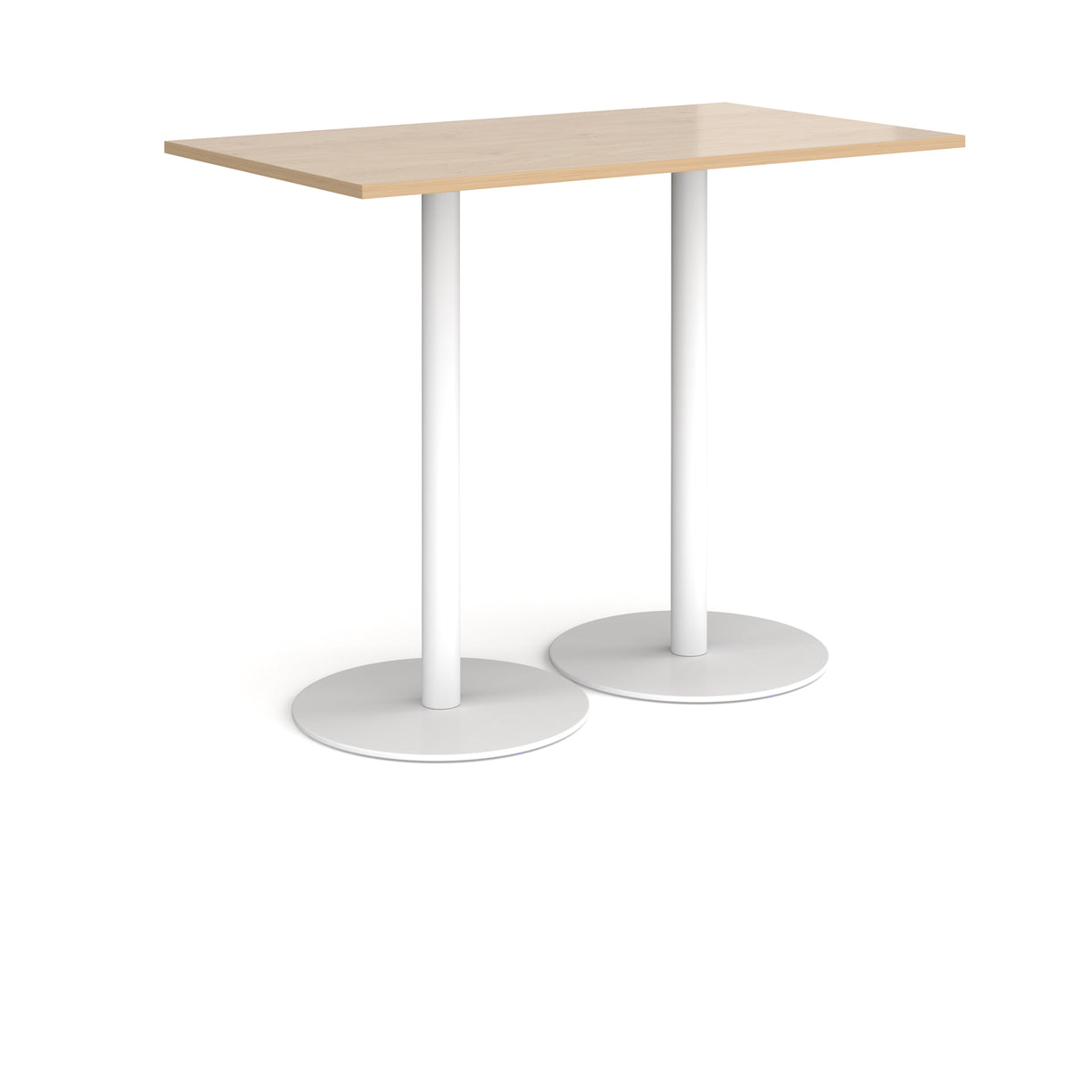 Monza rectangular poseur table with flat round white bases 1400mm x 800mm - Kendal oak - view 1