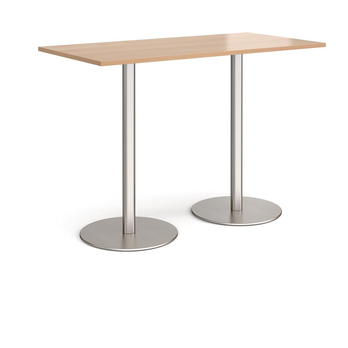 Monza rectangular poseur table with flat round brushed steel bases 1600mm x 800mm - Beech - view 1